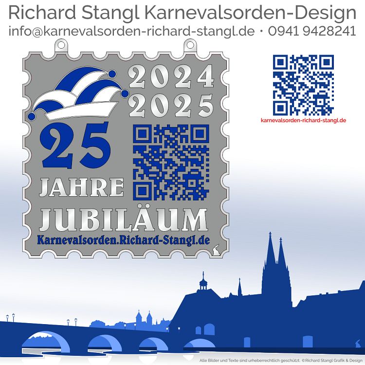 Individueller Faschingsorden Briefmarke Altsilber